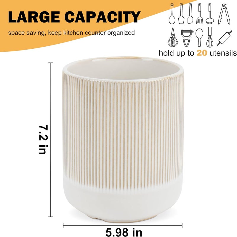 RedCall Kitchen Utensils Holder Large,Ceramic Utensil Organizer for Countertop,Morden Utensil Crock for Spoon Spatula,Home Kitchen Decor (Light Coffee) - Image 5